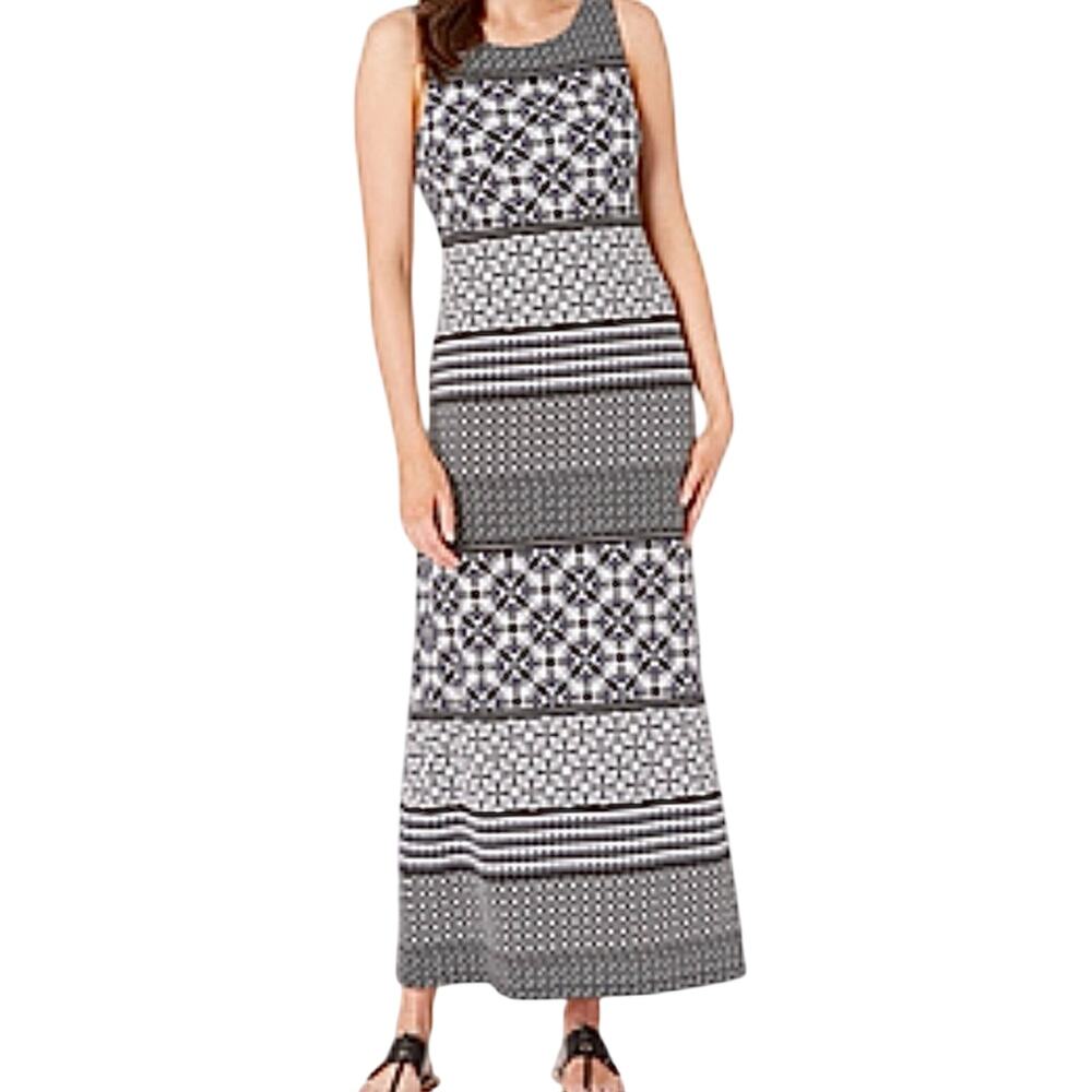 Tommy Bahama Terrazza Mixed Print Maxi Dress M Black White Shelf Bra Travel